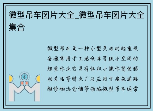 微型吊车图片大全_微型吊车图片大全集合