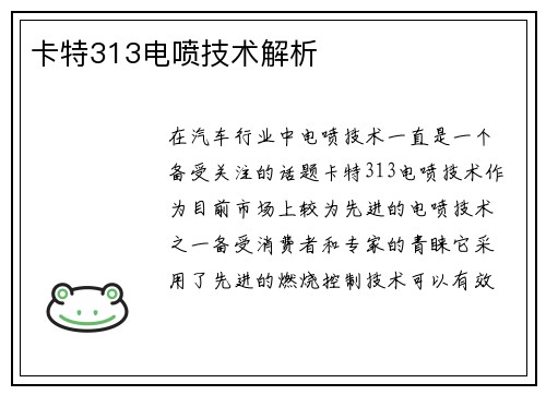 卡特313电喷技术解析