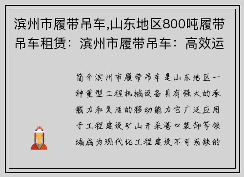 滨州市履带吊车,山东地区800吨履带吊车租赁：滨州市履带吊车：高效运输，助力工程建设